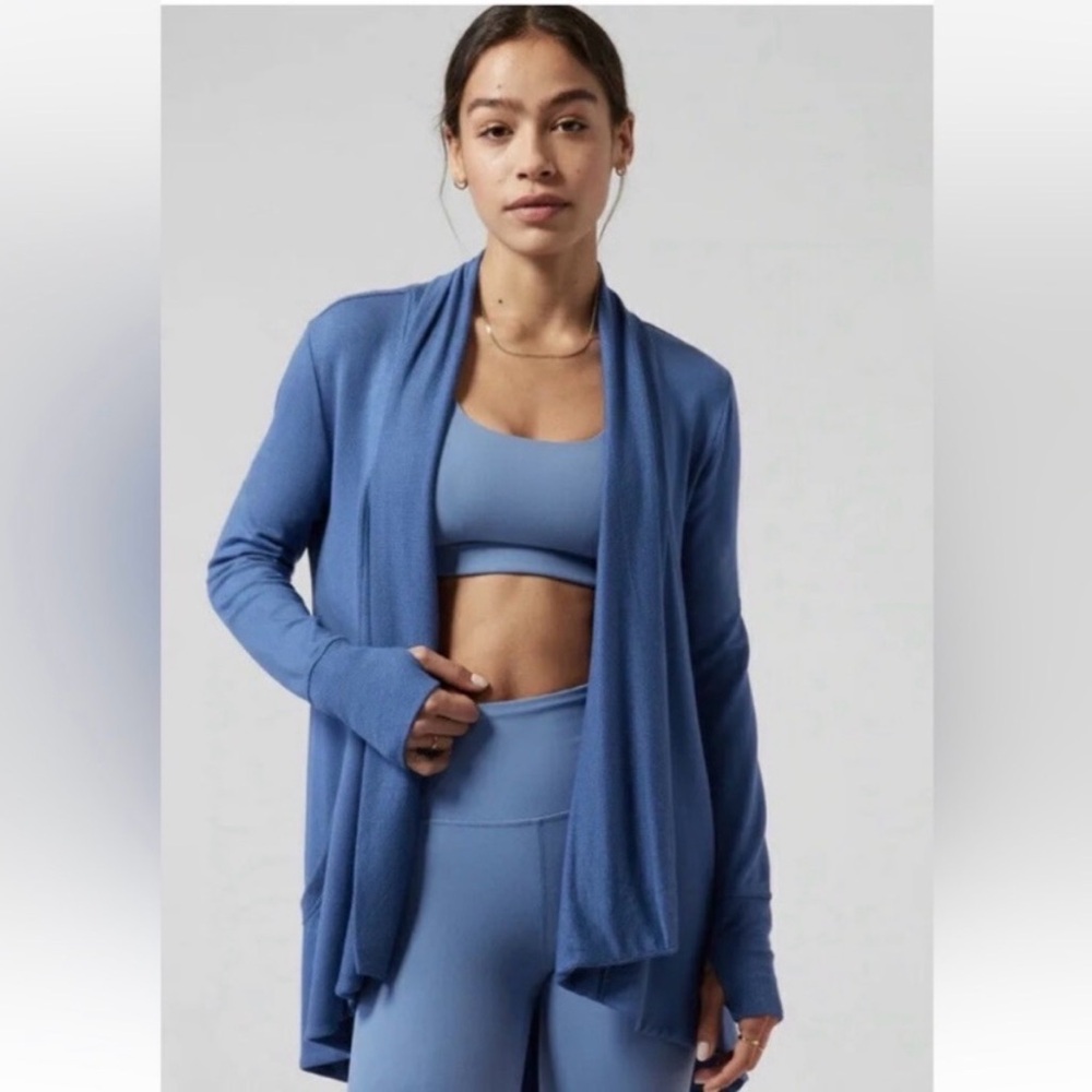 Athleta Pranayama Wrap Open-Front Women's Cardigan - chrome blue